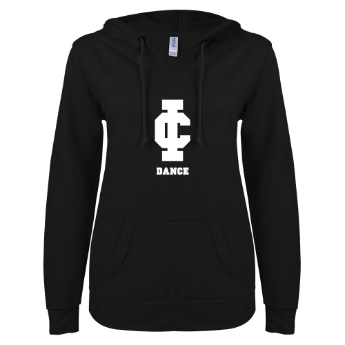  ENZA Womens Black V Notch Raw Edge Fleece Hoodie - Dance