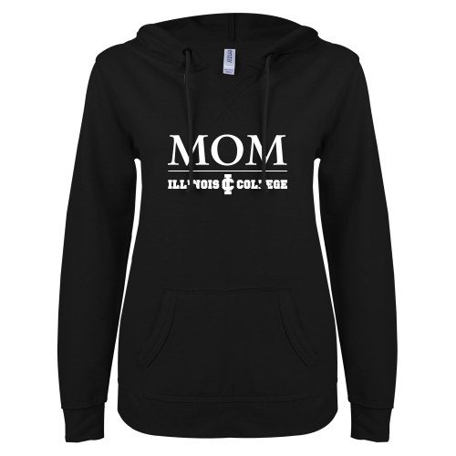  ENZA Womens Black V Notch Raw Edge Fleece Hoodie - Mom