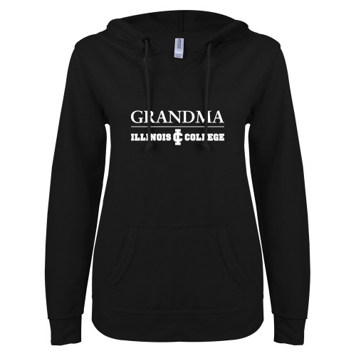  ENZA Womens Black V Notch Raw Edge Fleece Hoodie - Grandma