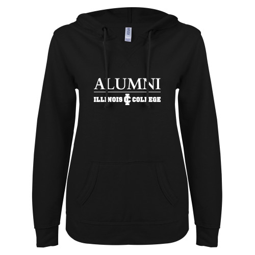  ENZA Womens Black V Notch Raw Edge Fleece Hoodie - Alumni