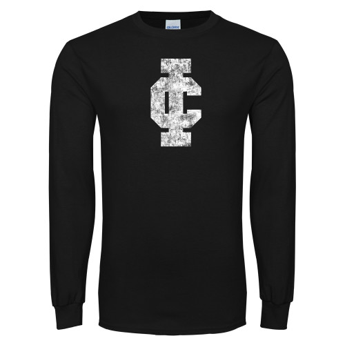  Black Long Sleeve T Shirt - IC Athletic Logo Distressed