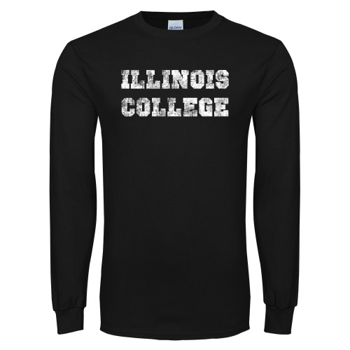  Black Long Sleeve T Shirt - Wordmark Distressed