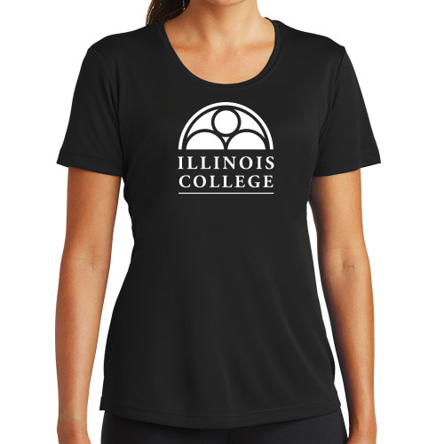  Womens Black Performance Tee - Collegiate Logo Vertical