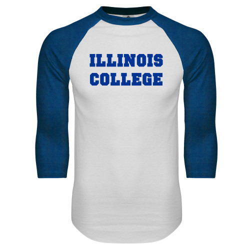  White/Royal Raglan Baseball T Shirt - Wordmark