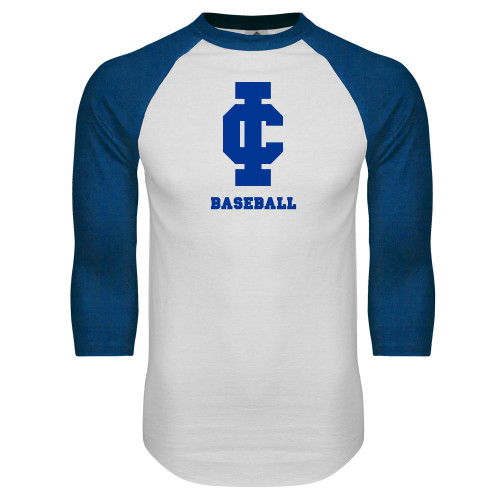  White/Royal Raglan Baseball T Shirt - Baseball
