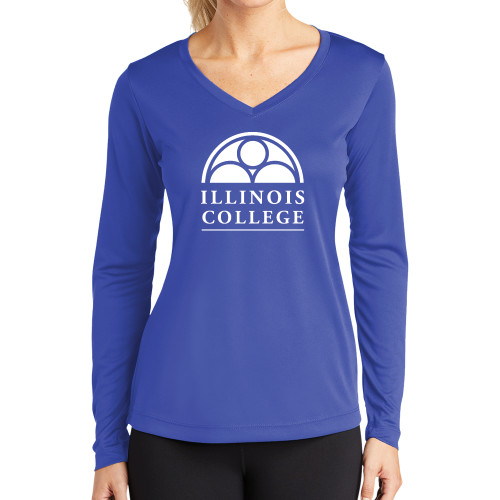  Womens Royal Performance Long Sleeve V Neck Shirt - Collegiate Logo Vertical