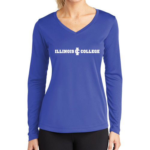  Womens Royal Performance Long Sleeve V Neck Shirt - Long Athletic Logo