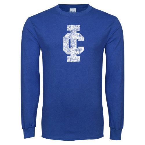  Royal Long Sleeve T Shirt - IC Athletic Logo Distressed