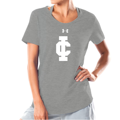  Under Armour Womens Grey Charged Cotton Tee - IC Athletic Logo