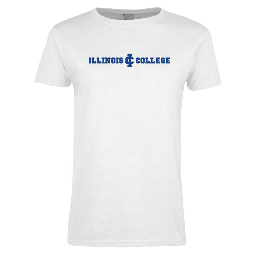  Womens White Short Sleeve Tee - Long Athletic Logo