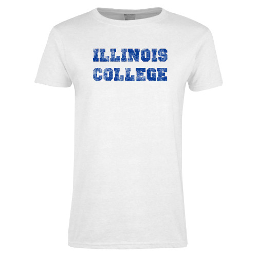  Womens White Short Sleeve Tee - Wordmark Distressed