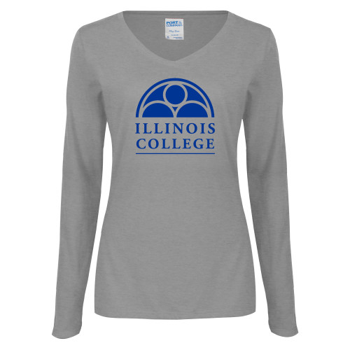  Womens Grey Long Sleeve V Neck Tee  - Collegiate Logo Vertical