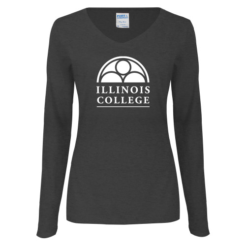  Womens Dark Heather Long Sleeve V Neck Tee  - Collegiate Logo Vertical