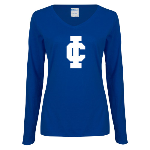  Womens Royal Long Sleeve V Neck Tee  - IC Athletic Logo