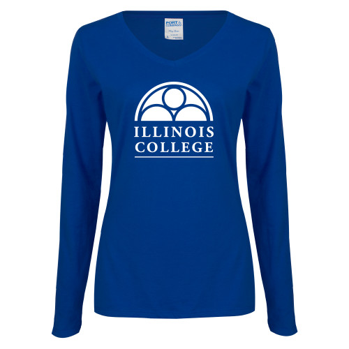  Womens Royal Long Sleeve V Neck Tee  - Collegiate Logo Vertical