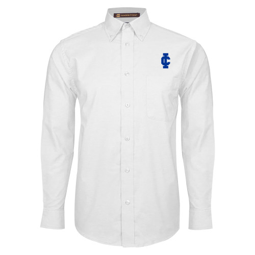  White Oxford Long Sleeve Shirt - IC Athletic Logo