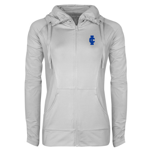  Womens White Sport Wick Stretch Full Zip Jacket - IC Athletic Logo
