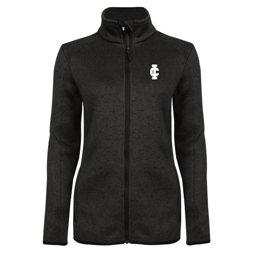  Womens Black Heather Fleece Jacket - IC Athletic Logo