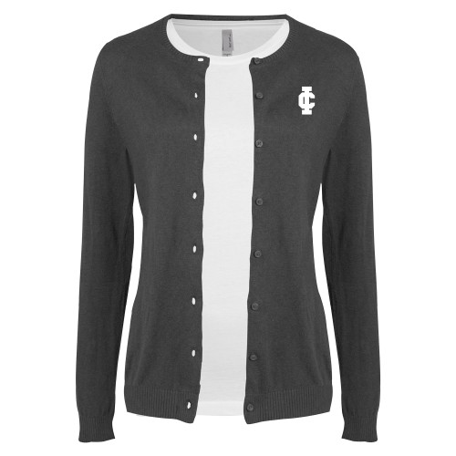  Womens Charcoal Cardigan Sweater - IC Athletic Logo
