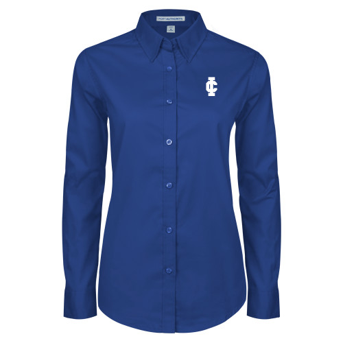  Womens Royal Twill Button Down Long Sleeve  - IC Athletic Logo