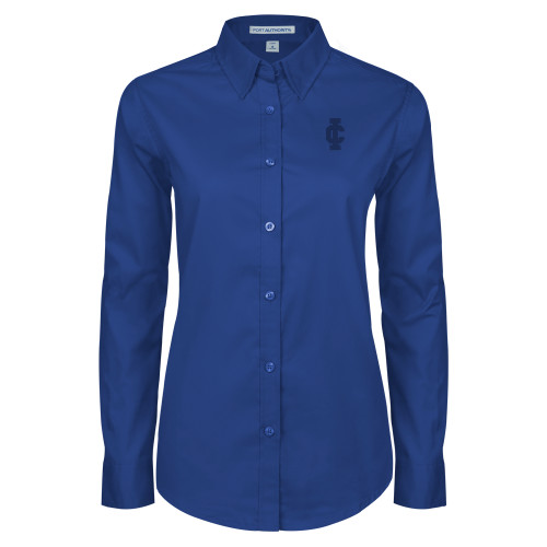  Womens Royal Twill Button Down Long Sleeve  - IC Athletic Logo