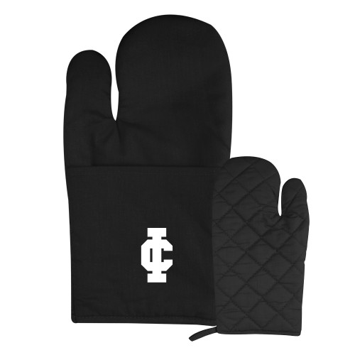  Quilted Canvas Black Oven Mitt - IC Athletic Logo