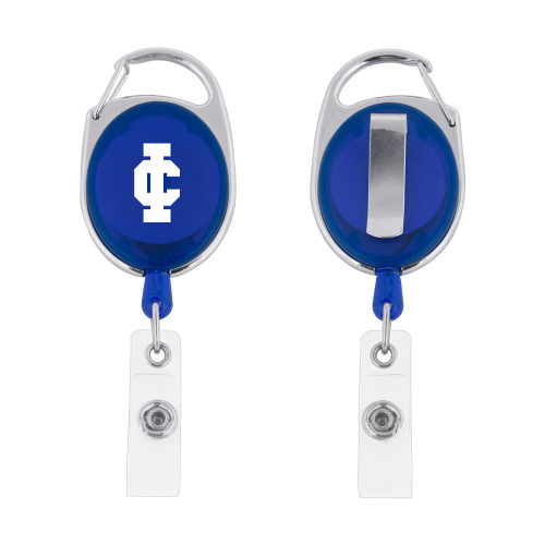  Blue Oval Retractable Badge Holder w/Clip - IC Athletic Logo
