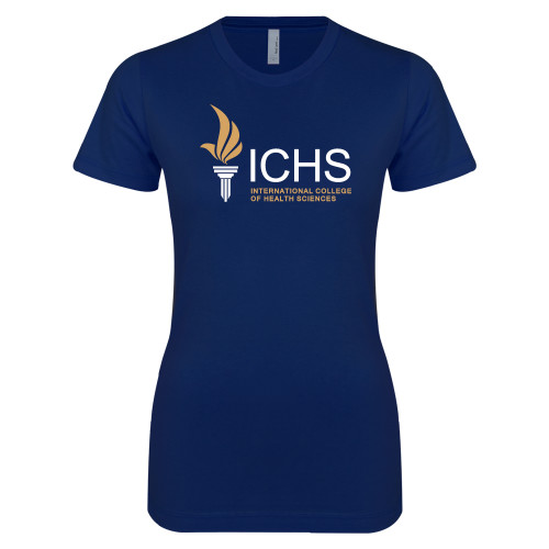  Next Level Womens Navy Boyfriend Tee - Primary Logo
