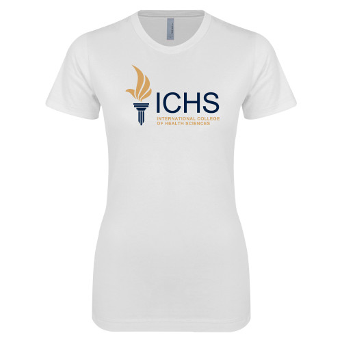 Next Level Womens White Boyfriend Tee - Primary Logo