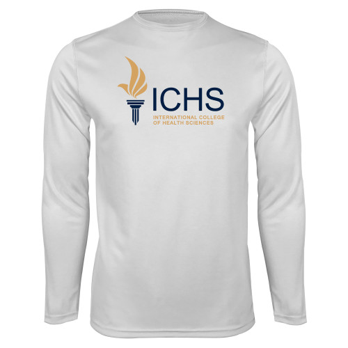  White Performance Long Sleeve Shirt - Primary Logo
