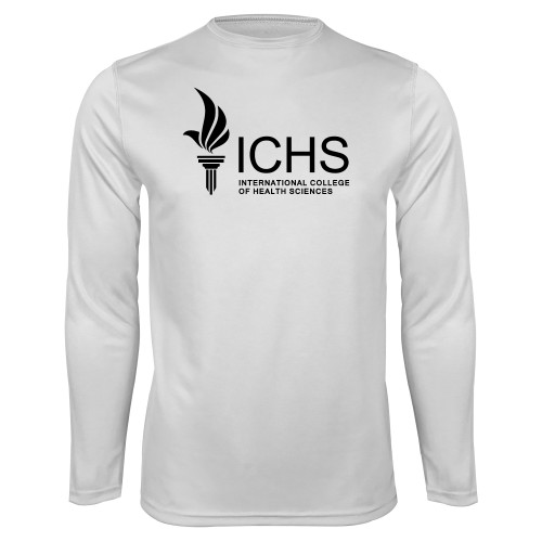  White Performance Long Sleeve Shirt - Primary Logo One Color