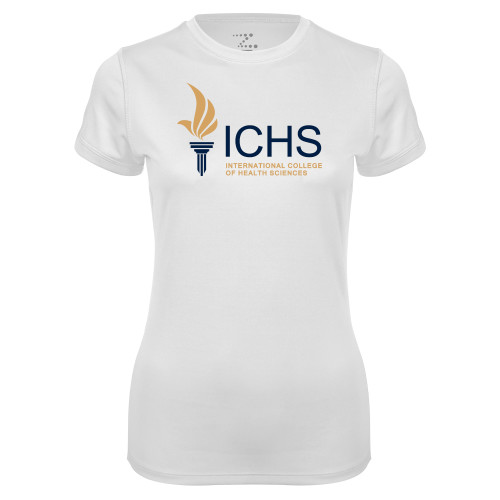  Womens White Performance Tee - Primary Logo