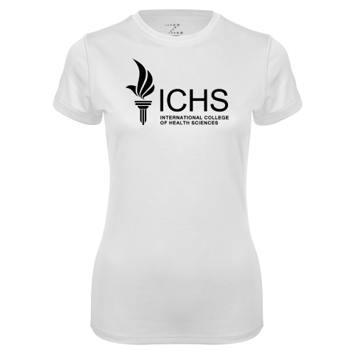  Womens White Performance Tee - Primary Logo One Color