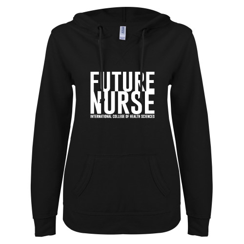  ENZA Womens Black V Notch Raw Edge Fleece Hoodie - Future Nurse