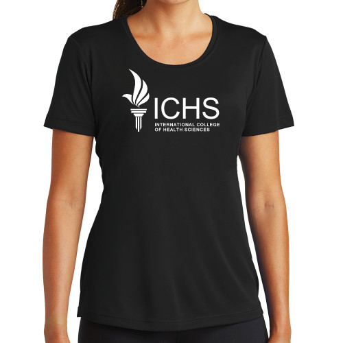  Womens Black Performance Tee - Primary Logo