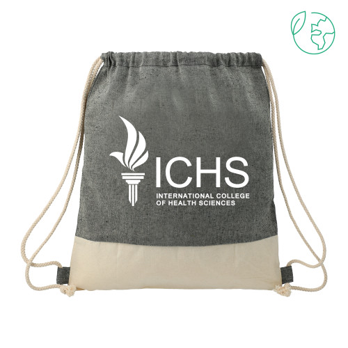  Split Recycled Cotton Natural/Black Drawstring Bag - Primary Logo