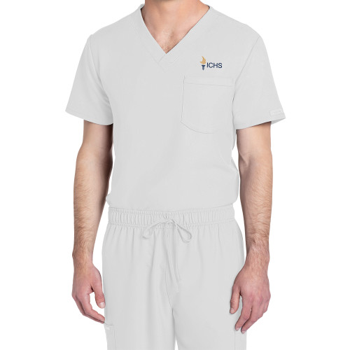  Unisex White Ultra V Neck Scrub Top - Embroidery Logo