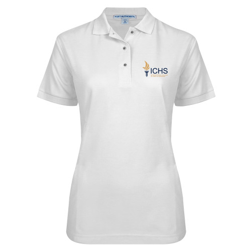  Womens Silk Touch White Pique Polo - Primary Logo
