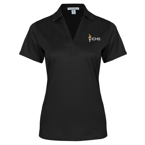  Womens Black Performance Fine Jacquard Polo - Embroidery Logo