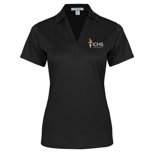  Womens Black Performance Fine Jacquard Polo - Primary Logo