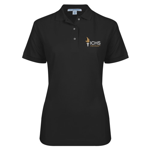  Womens Silk Touch Black Pique Polo - Primary Logo