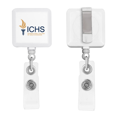  White Square Retractable Badge Holder - Primary Logo