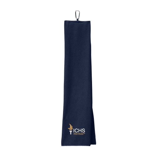  Navy Waffle Microfiber Golf Towel - Primary Logo