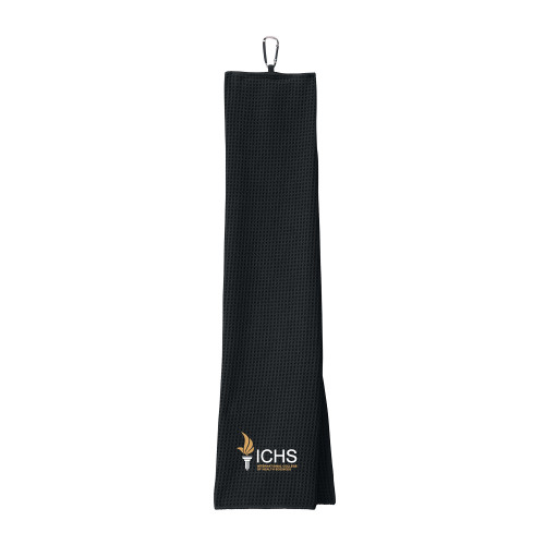  Black Waffle Microfiber Golf Towel - Primary Logo