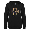 Thumbnail image for  ENZA Womens Black V Notch Raw Edge Fleece Hoodie