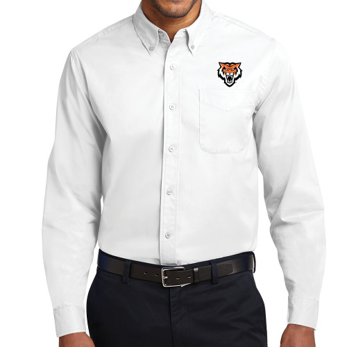  White Twill Button Down Long Sleeve - Primary Athletics Mark