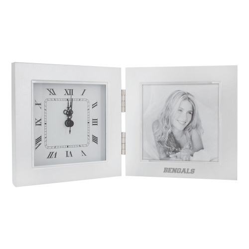  Silver Two Tone Photo Frame w/Clock - Bengals Engraved