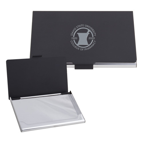  Black Metal Business Card Case - Pharmacy Seal Engraved