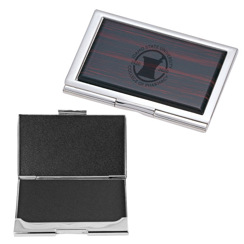  Wooden Finish Metal Business Card Case - Pharmacy Seal Engraved