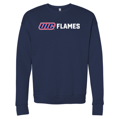  Bella + Canvas Navy Fleece Crew - UIC Flames Horizontal1